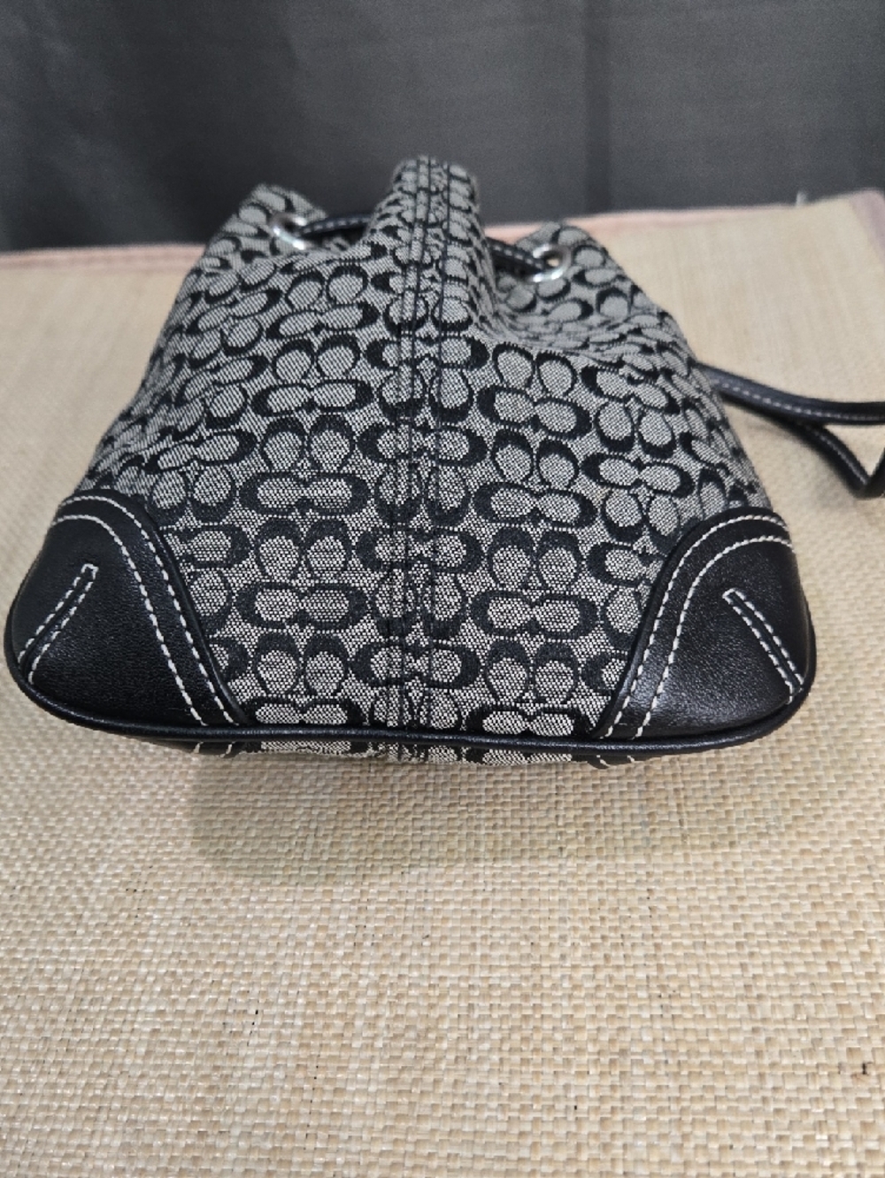 Like New! Coach Black & Gray Signature Drawstring Mini Bag - Picture 7 of 12